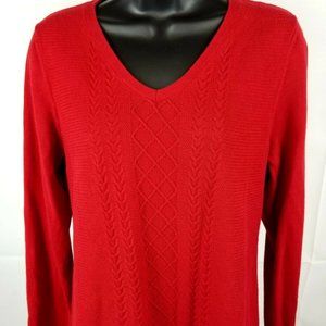 Talbots Red Knit Cotton V-Neck Sweater Sz LP